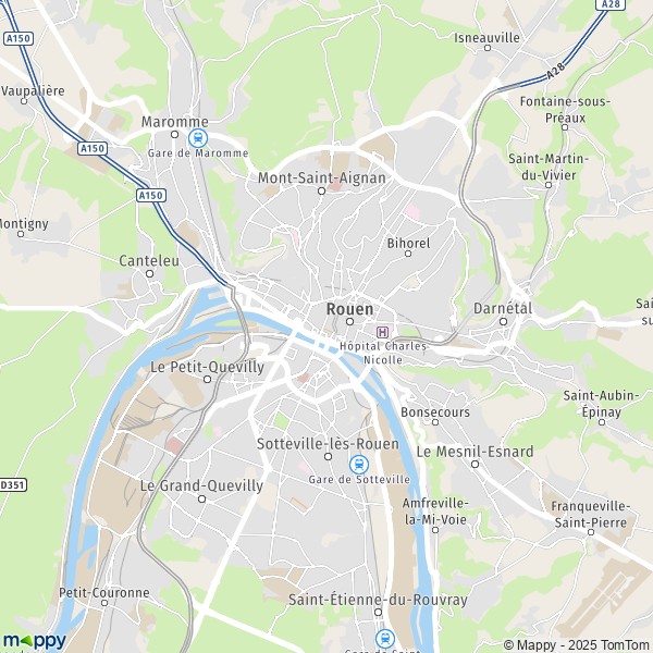 De kaart voor de stad Rouen 76000-76100