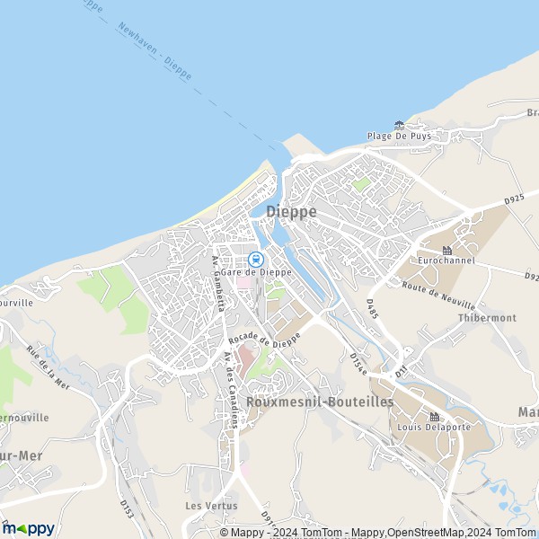 De kaart voor de stad Dieppe 76200-76370