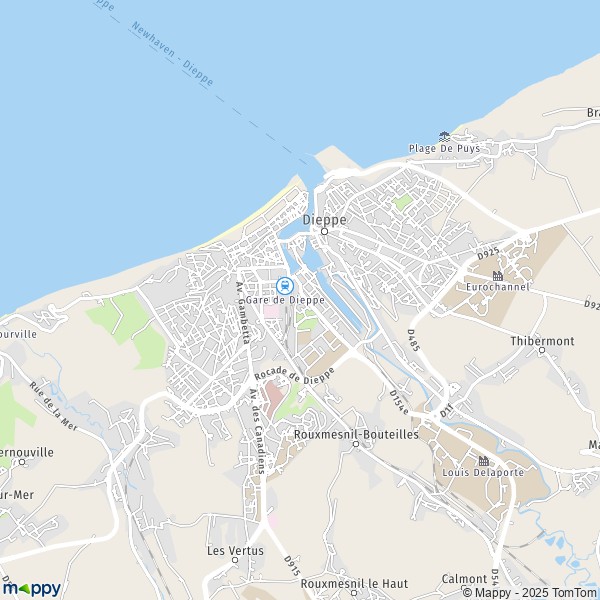 De kaart voor de stad Dieppe 76200-76370