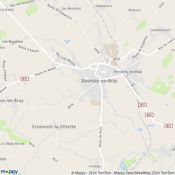 De kaart voor de stad Gournay-en-Bray 76220