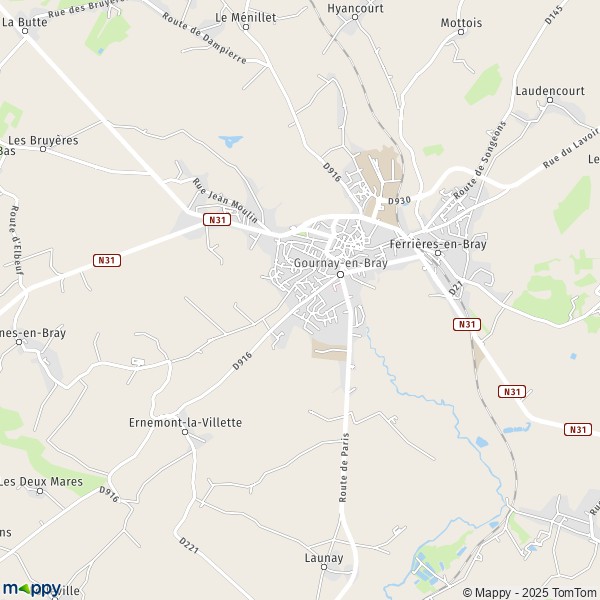 De kaart voor de stad Gournay-en-Bray 76220