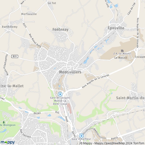 De kaart voor de stad Montivilliers 76290