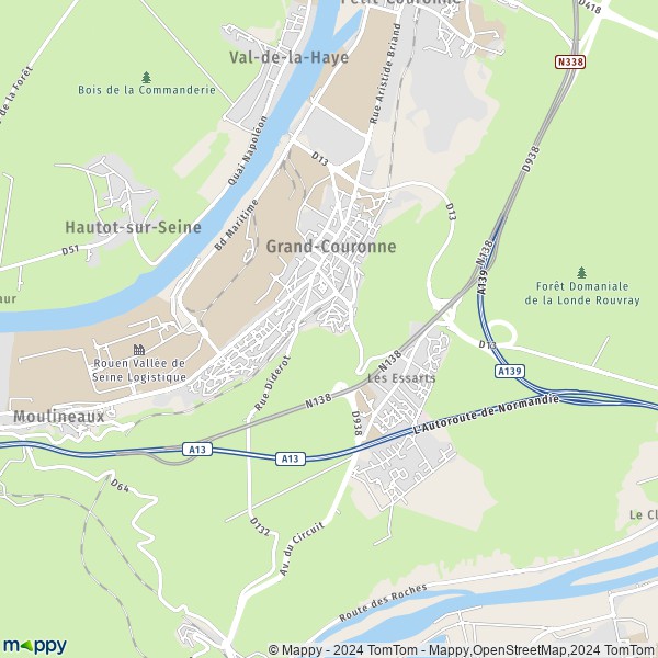 De kaart voor de stad Grand-Couronne 76530