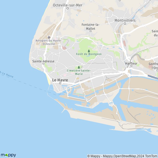 De kaart voor de stad Le Havre 76600-76620