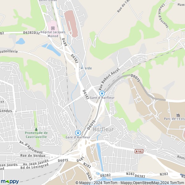 De kaart voor de stad Harfleur 76700