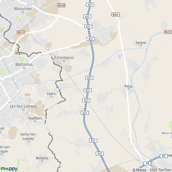 De kaart voor de stad 7711-7740 Estaimpuis