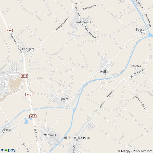 De kaart voor de stad 7711-8587 Spiere-Helkijn