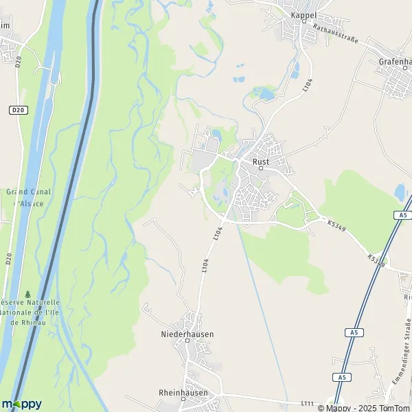 De kaart voor de stad 77977 Rust