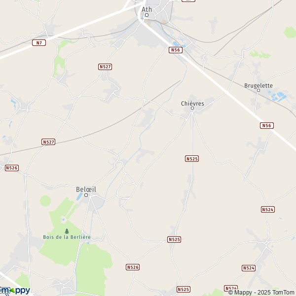 De kaart voor de stad 7810-7970 Chièvres