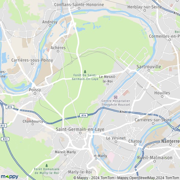 De kaart voor de stad Saint-Germain-en-Laye 78100-78112