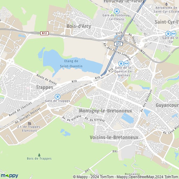 De kaart voor de stad Montigny-le-Bretonneux 78180