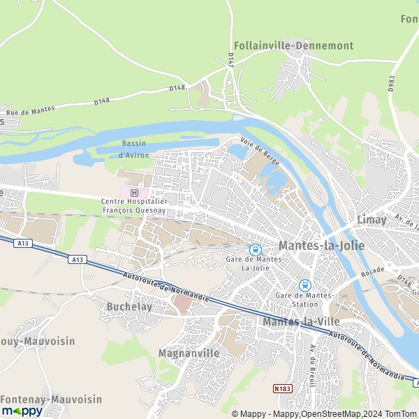 De kaart voor de stad Mantes-la-Jolie 78200