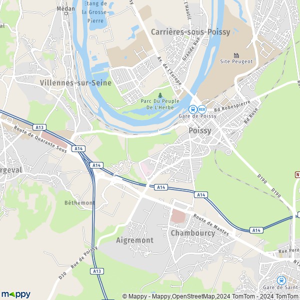 De kaart voor de stad Poissy 78300
