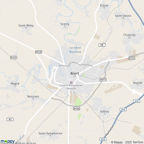 De kaart voor de stad Niort 79000