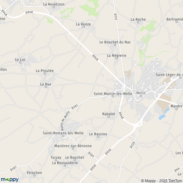 Kaart Saint-Martin-lès-Melle, 79500 Melle