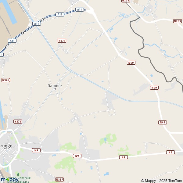 De kaart voor de stad 8000-8340 Damme