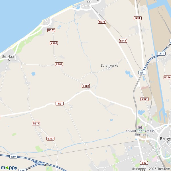 De kaart voor de stad 8000-8377 Zuienkerke