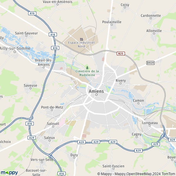 De kaart voor de stad Amiens 80000-80090