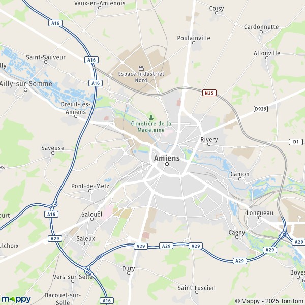 De kaart voor de stad Amiens 80000-80090