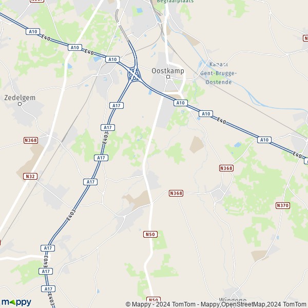 De kaart voor de stad 8020 Oostkamp