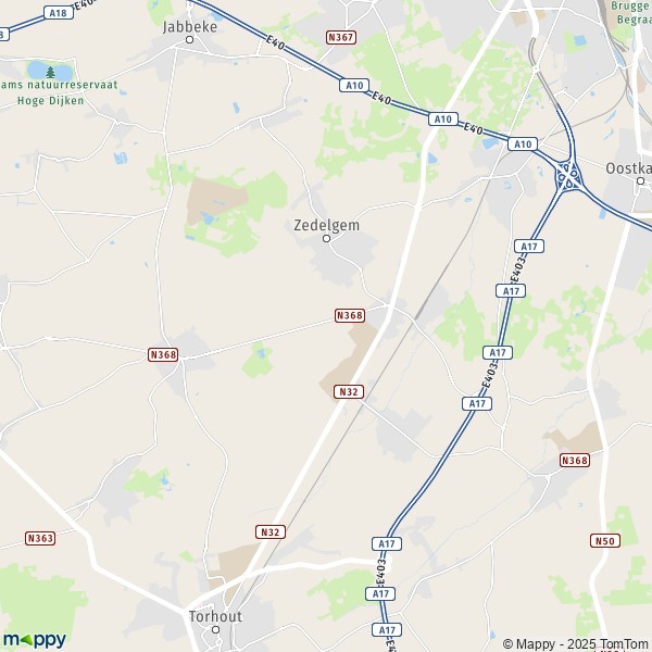 De kaart voor de stad 8020-8211 Zedelgem