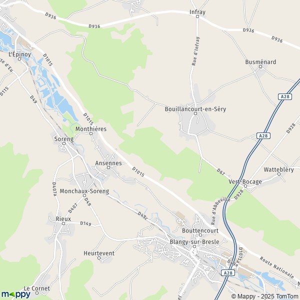 De kaart voor de stad Bouttencourt 80220