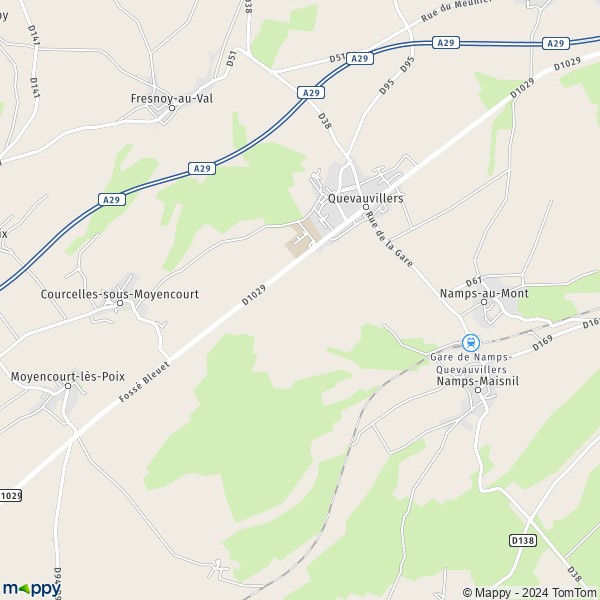 Plattegrond Quevauvillers kaart van Quevauvillers (80710) en