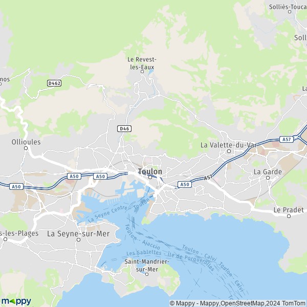 De kaart voor de stad Toulon 83000-83200