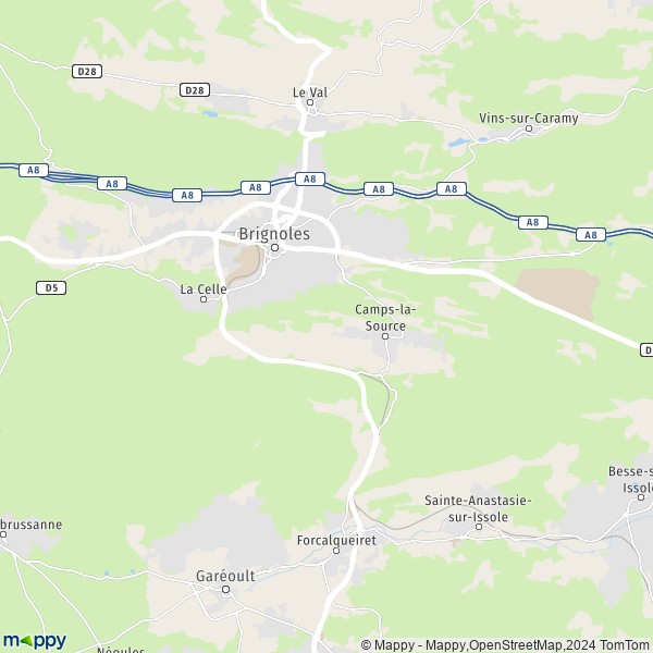 De kaart voor de stad Brignoles 83170