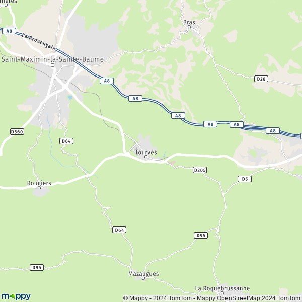 De kaart voor de stad Tourves 83170