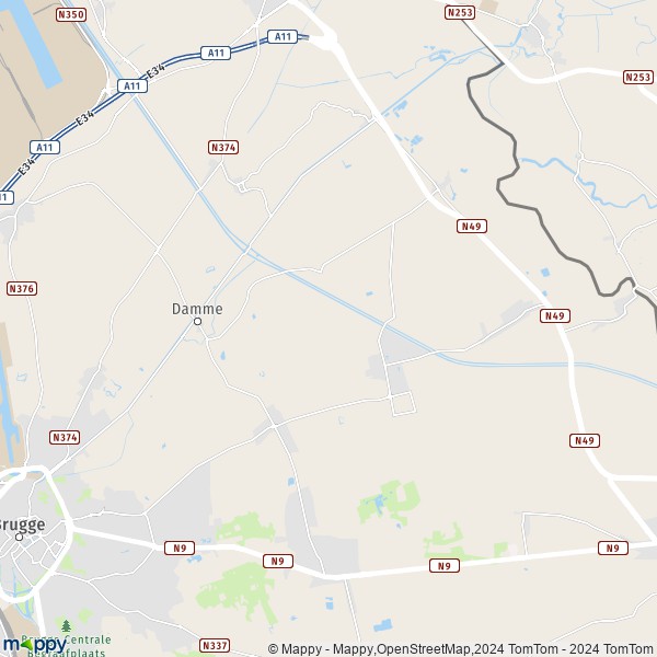 De kaart voor de stad 8340 Damme
