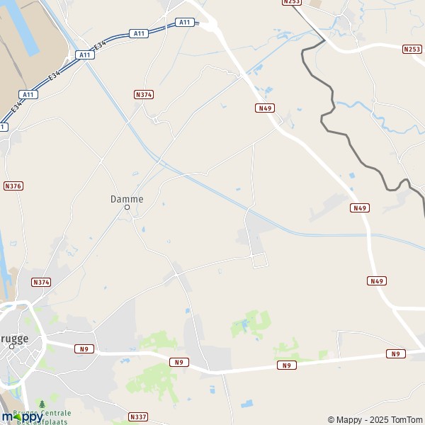 De kaart voor de stad 8340 Damme