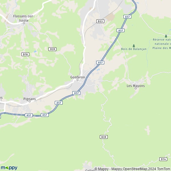 De kaart voor de stad Gonfaron 83590