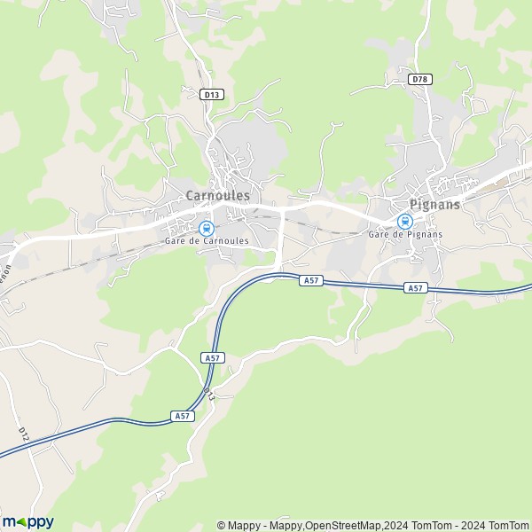 De kaart voor de stad Carnoules 83660
