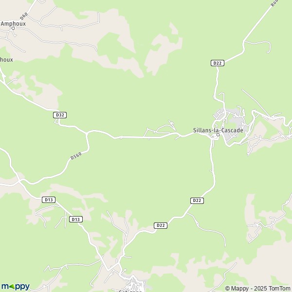 De kaart voor de stad Sillans-la-Cascade 83690