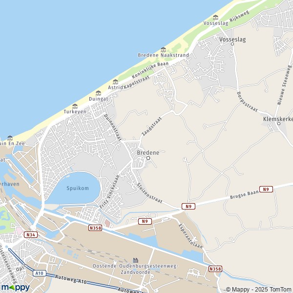 De kaart voor de stad 8400-8450 Bredene