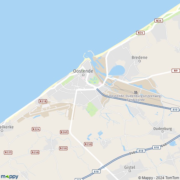 De kaart voor de stad 8400-8460 Oostende