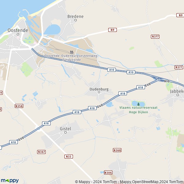 De kaart voor de stad 8400-8480 Oudenburg