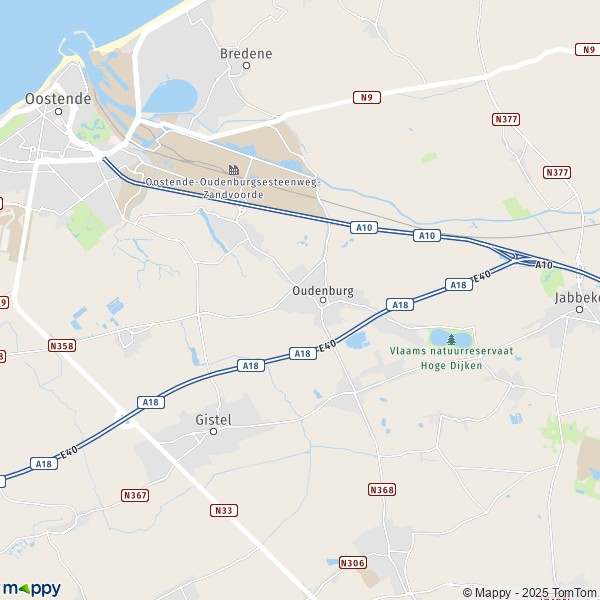 De kaart voor de stad 8400-8480 Oudenburg