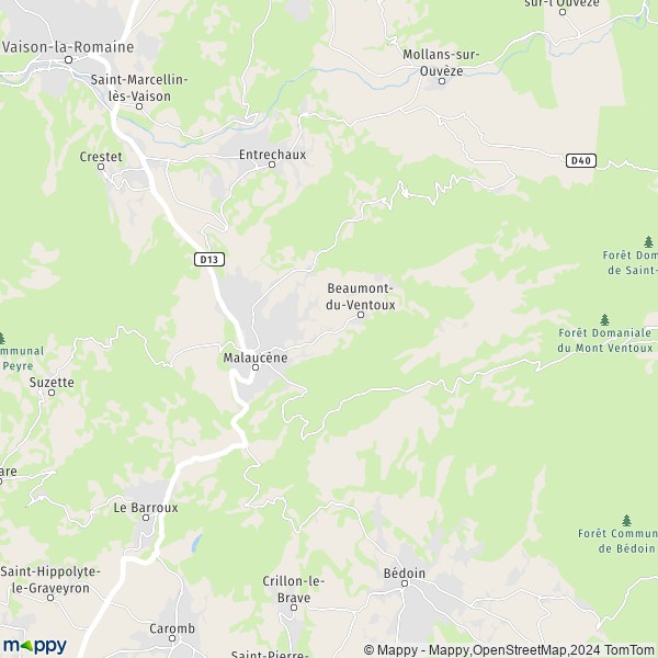 De kaart voor de stad Malaucène 84340