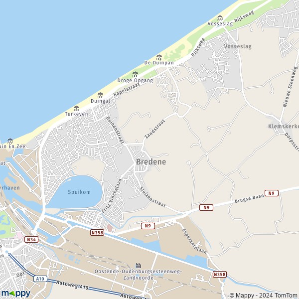 De kaart voor de stad 8450 Bredene