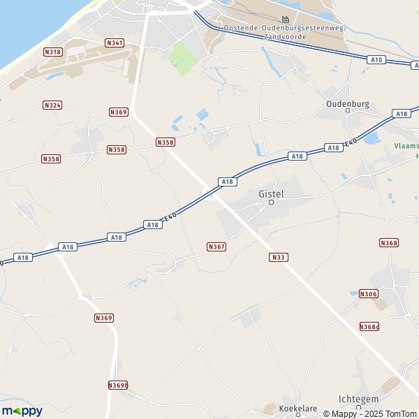 De kaart voor de stad 8460-8470 Gistel
