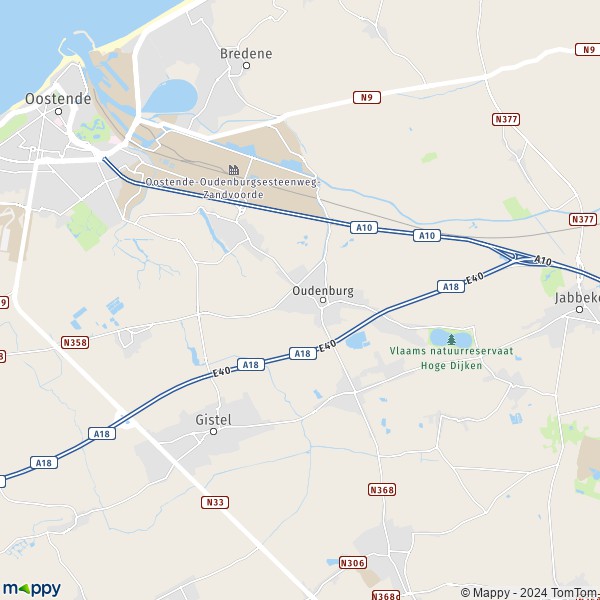 De kaart voor de stad 8460 Oudenburg