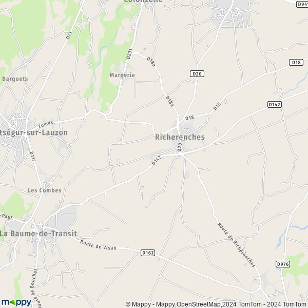 De kaart voor de stad Richerenches 84600