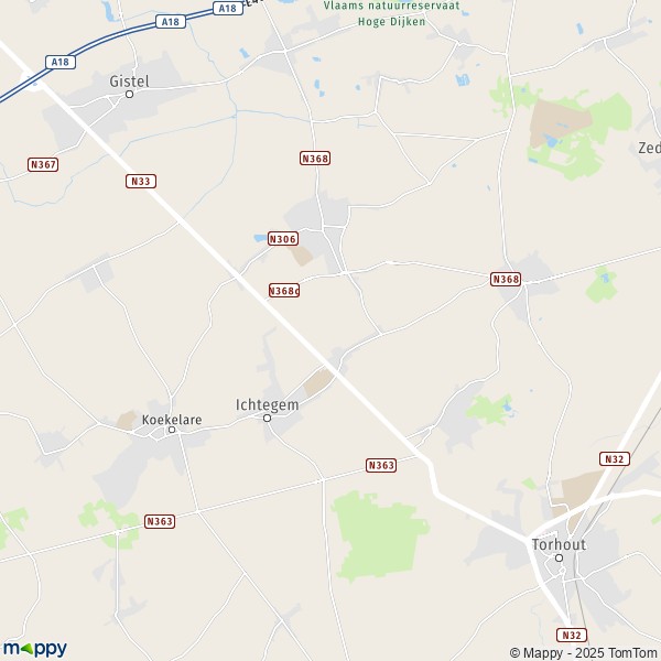 De kaart voor de stad 8470-8480 Ichtegem