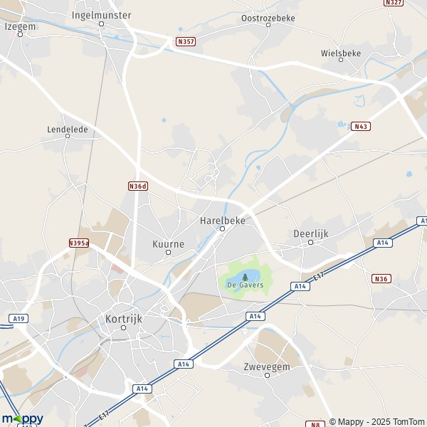 De kaart voor de stad 8500-8780 Harelbeke