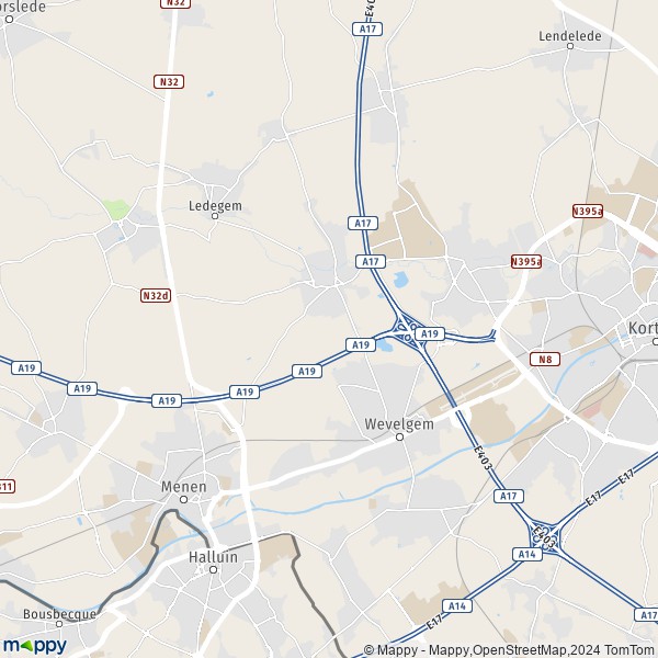De kaart voor de stad 8501-8930 Wevelgem