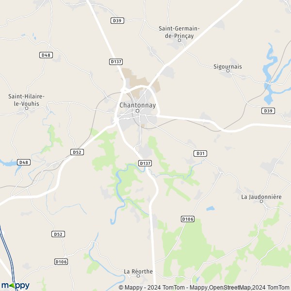 De kaart voor de stad Chantonnay 85110