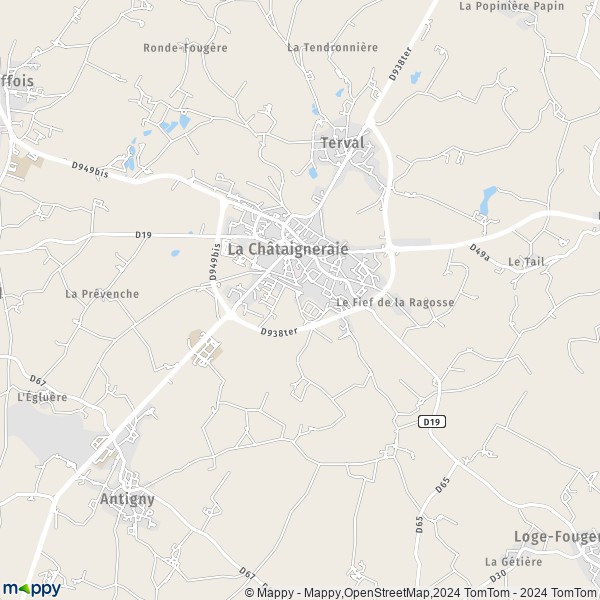 De kaart voor de stad La Châtaigneraie 85120