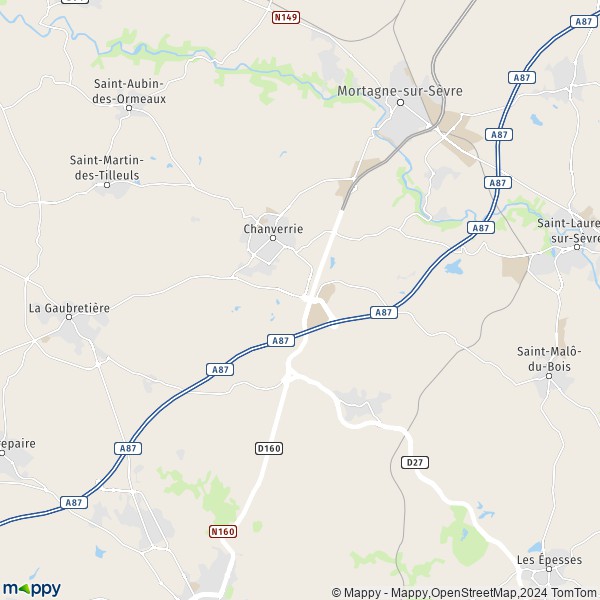 De kaart voor de stad La Verrie, 85130 Chanverrie